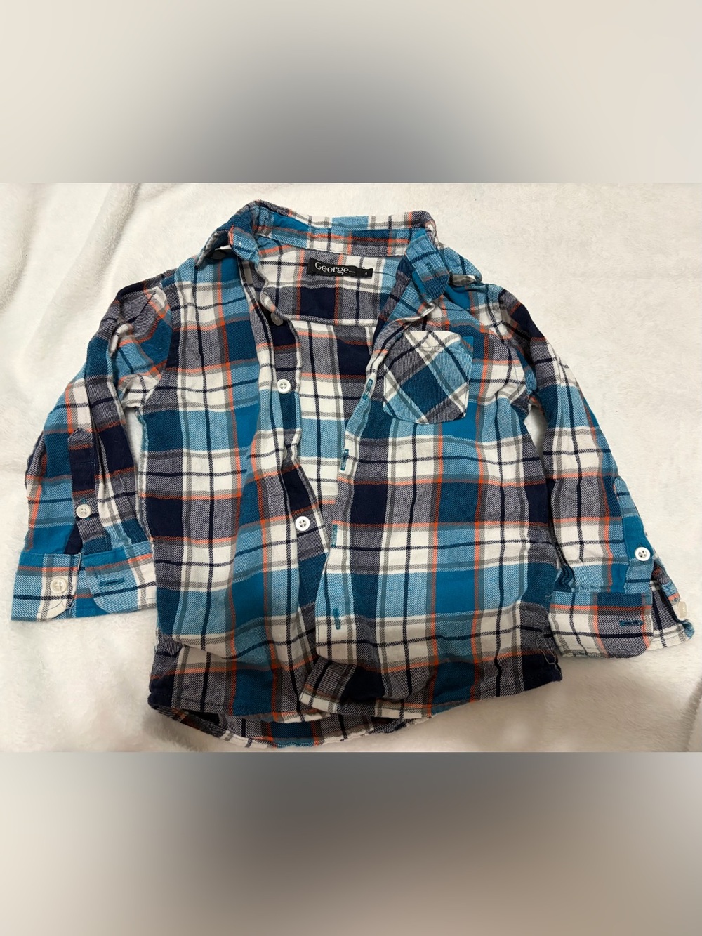 George Teal, Navy & White Plaid Button-Down Shirt